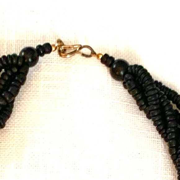 Vintage Art Necklace Multi Strand Beaded Large painted pendant Black Red Gold - Picture 10 of 12